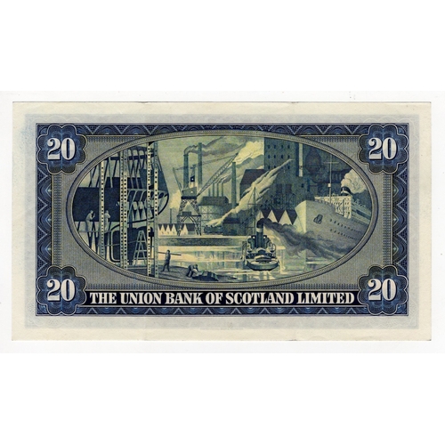 385 - Scotland, Union Bank 20 Pounds dated 1st September 1950, FIRST date of issue, signed John A. Morriso... 