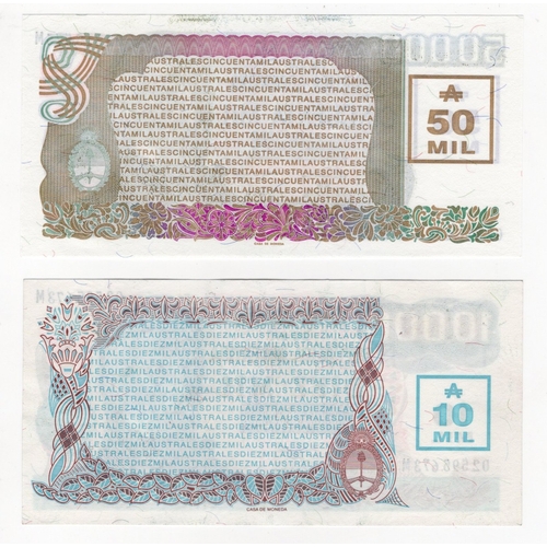 389 - Argentina (2), 50000 and 10000 Australes issued 1989, signature titles Gerente General & Presidente ... 