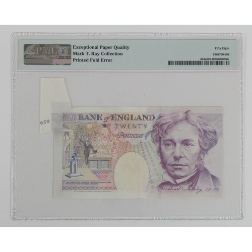 39 - ERROR Gill 20 Pounds issued 1993, a DOUBLE error, an extra flap of paper at top right, and serial nu... 