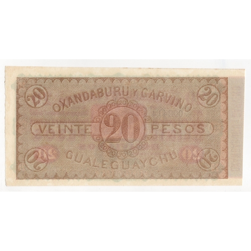 398 - Argentina 20 Pesos Bolivianos, Banco Oxandaburu Y Garvino unsigned & unissued REMAINDER dated 1st De... 