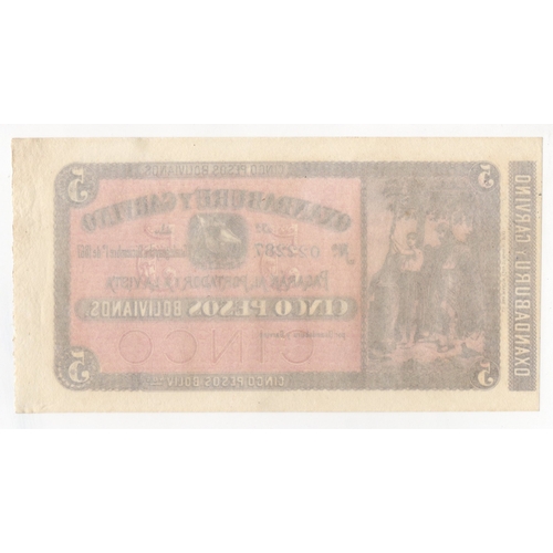 399 - Argentina 5 Pesos Bolivianos, Banco Oxandaburu Y Garvino unsigned & unissued REMAINDER dated 1st Dec... 