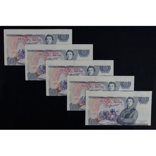 40 - ERROR Gill 5 Pounds (5) issued 1988, a consecutively numbered run of 5 notes all with an exceptional... 