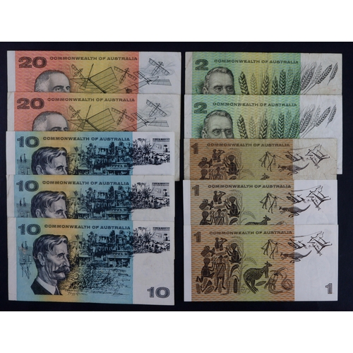 402 - Australia (10), Commonwealth of Australia issues, 20 Dollars (2), 10 Dollars (3), 2 Dollars (1), 1 D... 