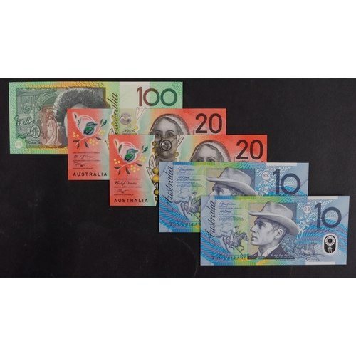 408 - Australia (5), 100 Dollars issued 1998, FIRST PREFIX for year of issue AA98, 20 Dollars issued 2019 ... 