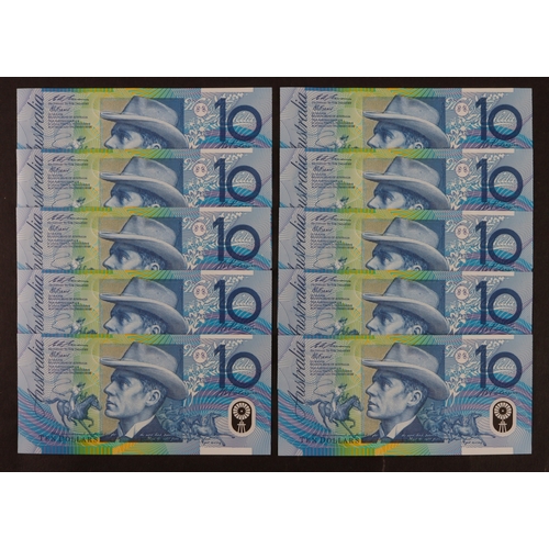 410 - Australia 10 Dollars (10) issued 1993, signed Fraser & Evans, a consecutively numbered run serial BJ... 