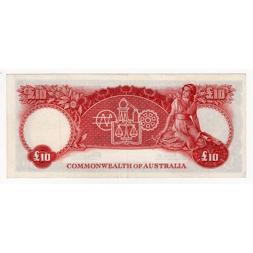 413 - Australia 10 Pounds issued 1960 - 1965, signed Coombs & Wilson, serial WA/41 916055 (BNB B204a, Pick... 