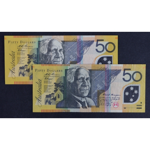 424 - Australia 50 Dollars (2) issued 1995, signed Evans & Fraser, a FIRST and LAST prefix of the 1995 iss... 