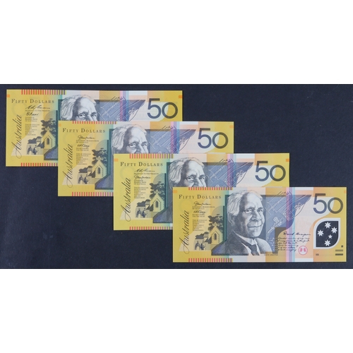 427 - Australia 50 Dollars (4) issued 1995, 1997, 2005 & 2006, a group all with the FIRST prefix 'AA' for ... 