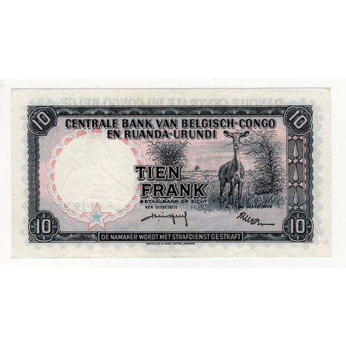 434 - Belgian Congo 10 Francs dated 1st December 1959, LAST date of issue, serial B/V 894243 (BNB B310v, P... 