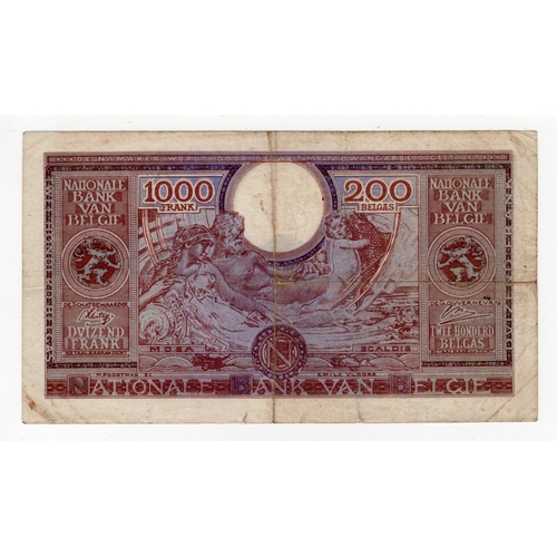 437 - Belgium 1000 Francs = 200 Belgas dated 1st February 1943, serial E 391910 (BNB B573a, Pick125) small... 