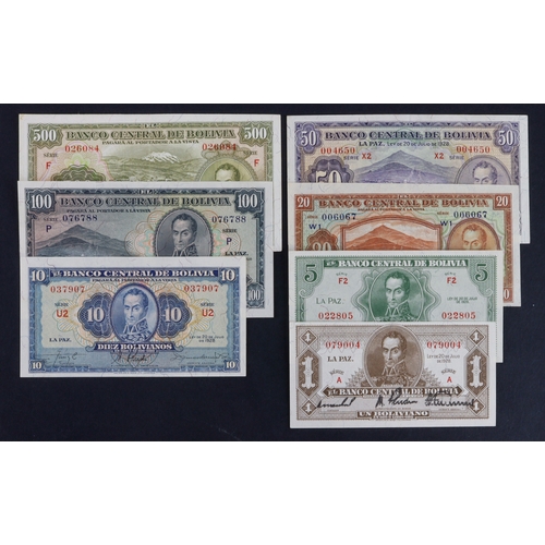 446 - Bolivia (7), 500 Bolivianos, 100 Bolivianos, 50 Bolivanos, 20 Bolivanos, 10 Bolivanos, 5 Bolivanos, ... 