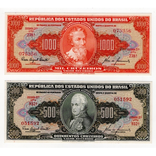 449 - Brazil (2), 500 Cruzeiros Estampa 2A issued 1955 - 1960, Series 932A, serial 051592 (Pick164d) Uncir... 