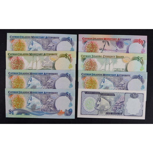 493 - Cayman Islands (8), 1 Dollar dated 1971 serial A/2 979148, 5 Dollars dated 1991 serial B/1 184533, 1... 