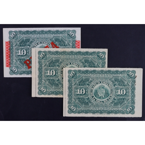 517 - Cuba 10 Pesos (3) dated 15th May 1896, 2 examples with stamped date and signatures but one is very u... 