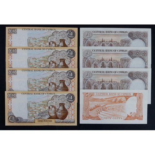 524 - Cyprus (8), a group of LOW SERIAL numbers, 50 Cents dated 1st April 1987, FIRST RUN for date with VE... 