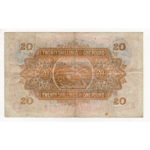 537 - East African Currency Board 20 Shillings or 1 Pound dated 1st August 1942, rare India print style se... 