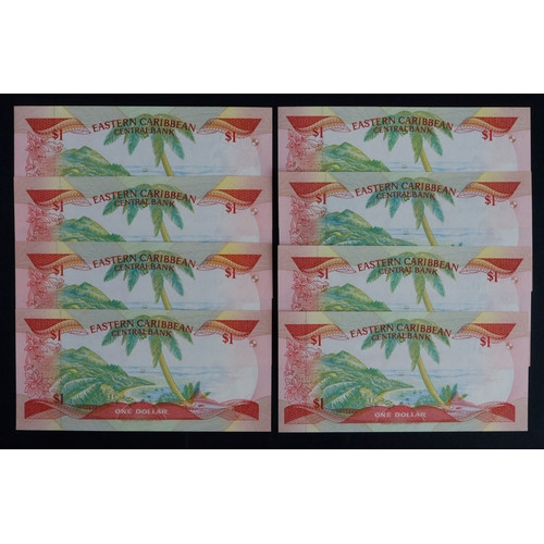 541 - East Caribbean 1 Dollar (8), issued 1985 - 1988, one of each island issue, suffixes A, D, G, K, L, M... 