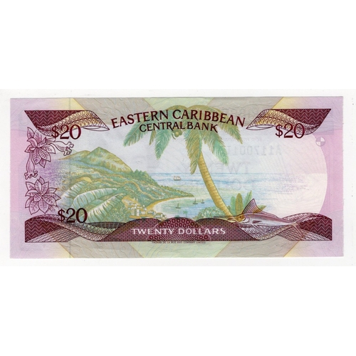 543 - East Caribbean 20 Dollars issued 1988 - 1993, Anguilla issue with 'U' suffix, serial A117001U (BNB B... 