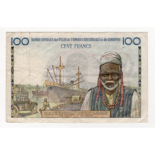 566 - Equatorial African States 100 Francs issued 1961 - 1962, serial N.38 81666 (BNB B101f, Pick1) one se... 