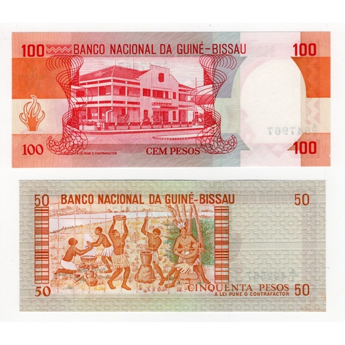 618 - Guinea Bissau (2), 100 Pesos & 50 Pesos dated 28th February 1983, both FIRST prefix of issue, serial... 