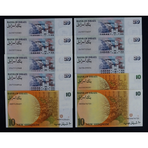 638 - Israel (10), 10 New Sheqalim (3) dated 1987 & 1992, 20 Sheqalim (7) dated 1987 & 1993 (BNB B431b & c... 