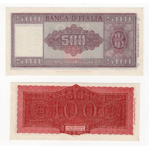 644 - Italy (2), 100 Lire dated 10th December 1944, serial V154 026564 (BNB B431a, Pick75a), 500 Lire date... 