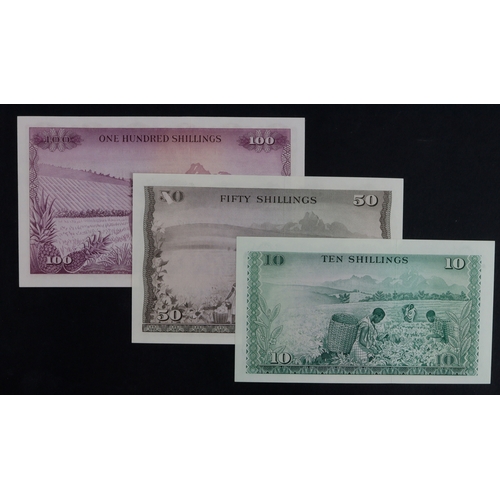 658 - Kenya (3), 100 Shillings dated 1st July 1972, (BNB B110c, Pick10c), 50 Shillings dated 1st July 1971... 