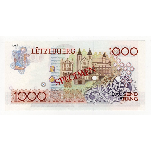 676 - Luxembourg 1000 Francs 1985 issue, SPECIMEN note serial No. A 000000, horizontal overprint 'specimen... 