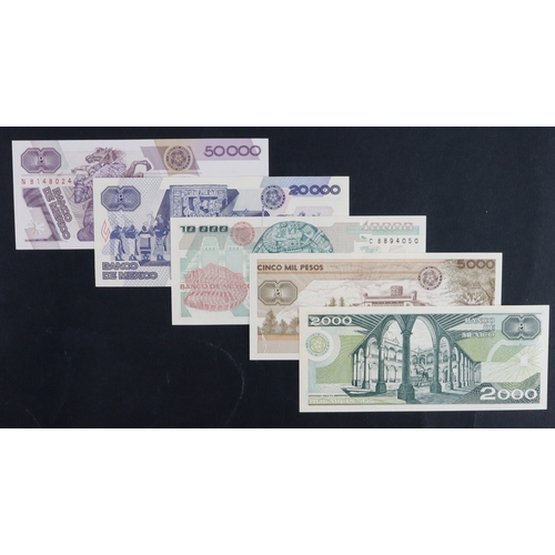 707 - Mexico (5), 50000 Pesos dated 1990, 20000 Pesos, 10000 Pesos, 5000 Pesos and 2000 Pesos dated 1989 (... 