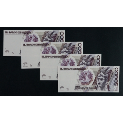 713 - Mexico 50,000 Pesos (4) dated 20th December 1990, a consecutively numbered run, series HH, serial H ... 