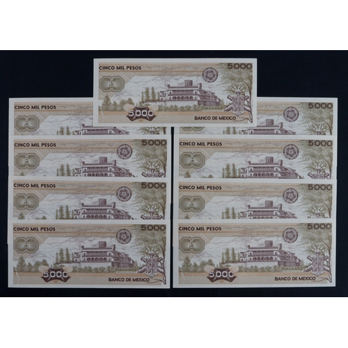 714 - Mexico 5000 Pesos dated 24th February 1987 (9), a consecutively numbered run, series HX, serial A 10... 