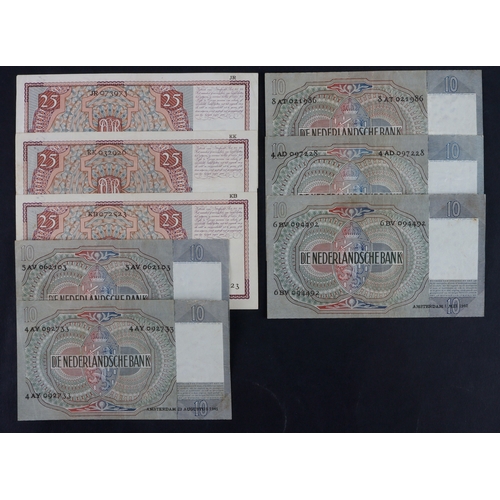 720 - Netherlands (8), 25 Gulden dated 19th March 1941 (3), 10 Gulden (5) dated 1940, 1941 & 1942 (Pick50,... 