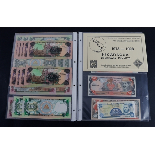 733 - Nicaragua (34), 5000 Cordobas issued 1988 (3) a consecutively numbered run, 20 Cordobas dated 1995, ... 