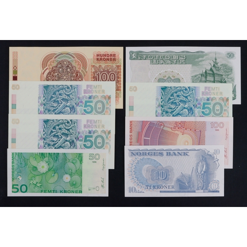 734 - Norway (8), 100 Kroner (2) dated 1988 & 1995, 50 Kroner (5) dated 1983, 1984, 1987, 1989 & 1996, 10 ... 