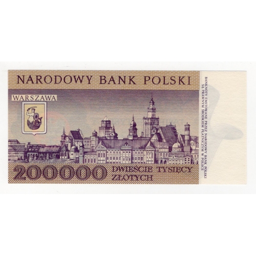 759 - Poland 200000 Zlotych dated 1st February 1989, serial E 0050270 (BNB B845a, Pick155a) Uncirculated