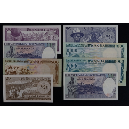 803 - Rwanda (8), 20 Francs, 50 Francs, 100 Francs dated 1st January 1976, 100 Francs dated 1989, 100 Fran... 