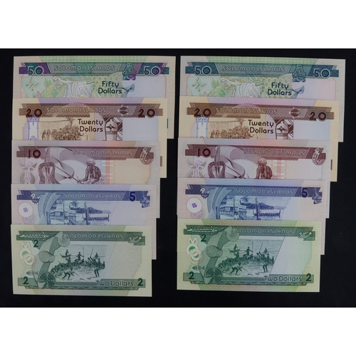 830 - Solomon Islands (10), 50 Dollars, 20 Dollars, 10 Dollars, 5 Dollars, 2 Dollars issued 1986 (BNB B203... 