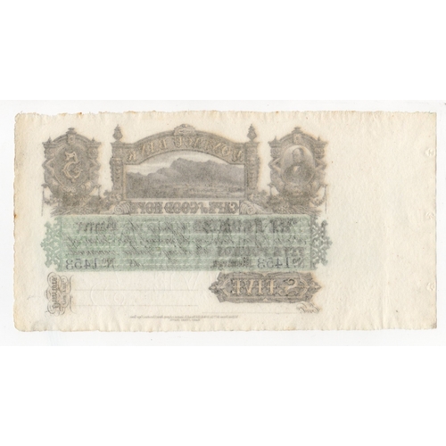 843 - South Africa 5 Pounds Montagu Bank, Cape of Good Hope dated 18xx, unsigned remainder no. 1453 (PickS... 