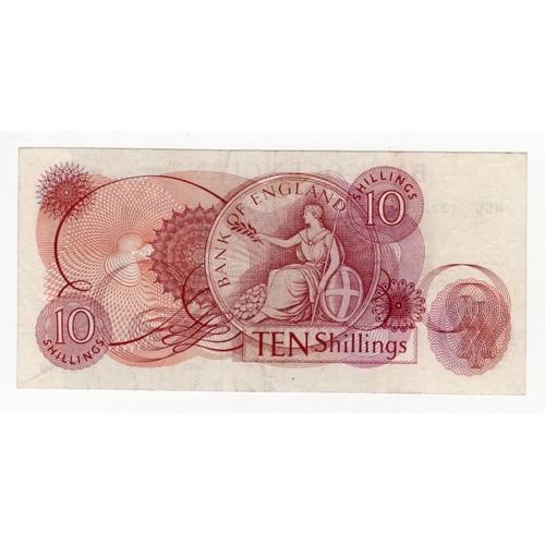 87 - Hollom 10 Shillings (B296) issued 1963, a rare LAST RUN REPLACEMENT note 'M55' prefix, serial M55 13... 