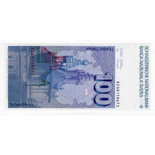 874 - Switzerland 100 Franken (Francs) dated 1982, serial 82G 0158672 (BNB B340e, Pick57e) Uncirculated