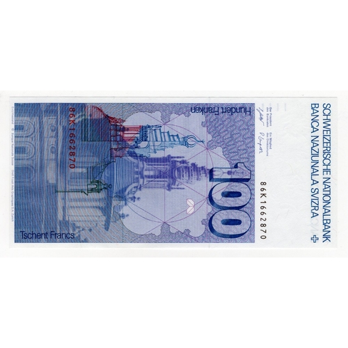 875 - Switzerland 100 Franken (Francs) dated 1988, serial 86K 1662870 (BNB B340h, Pick57h) Uncirculated