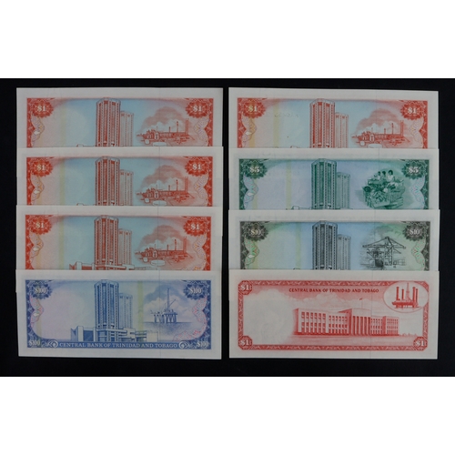 889 - Trinidad & Tobago (8), 1 Dollar issued 1977, 100 Dollars, 10 Dollars, 5 Dollars, 1 Dollar (4) issued... 