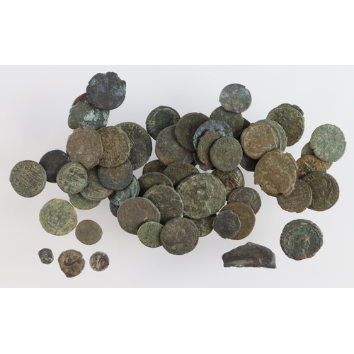 394 - Ancient Coins (59) mostly bronze, mostly late Roman minors, a few Greek, mixed grade.