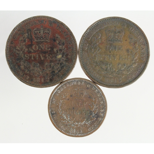 498 - British Colonies of Essequebo & Demerary (British Guiana) copper (3): One Stiver 1813 x2 VG and Fine... 