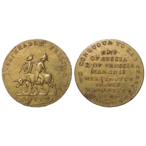 800 - British Commemorative Medalet, brass d.25mm: Napoleonic Wars, alliance of the Emperor of Russia, Kin... 