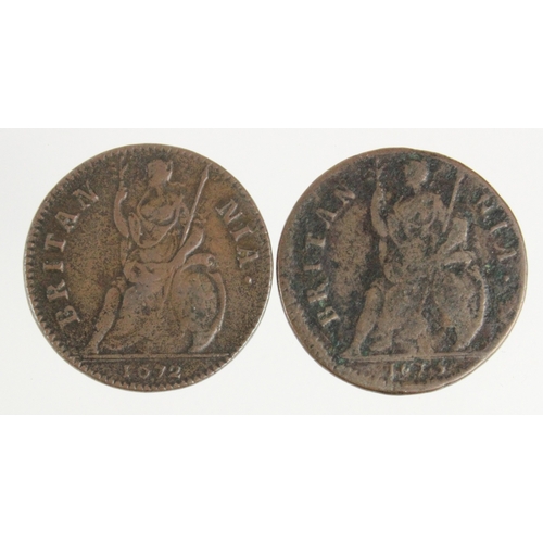 91 - Farthings (2) Charles II: 1672 Fine, and 1675 Fair.