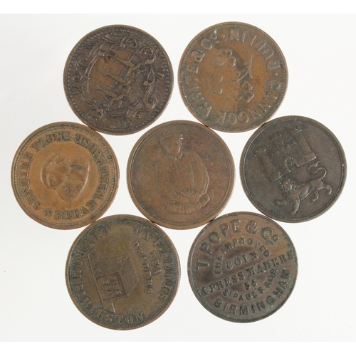 932 - Tokens, 19thC (7) 'unofficial farthings' of England and Ireland, mixed grade.