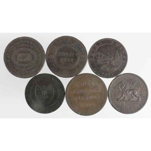 933 - Tokens, 19thC copper Pennies (6) assortment F-VF.