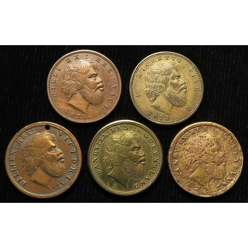 943 - Australian Commemorative Medals (5) aborigine medalets struck at exhibitions, bronze/gilt d.22mm: 'B... 