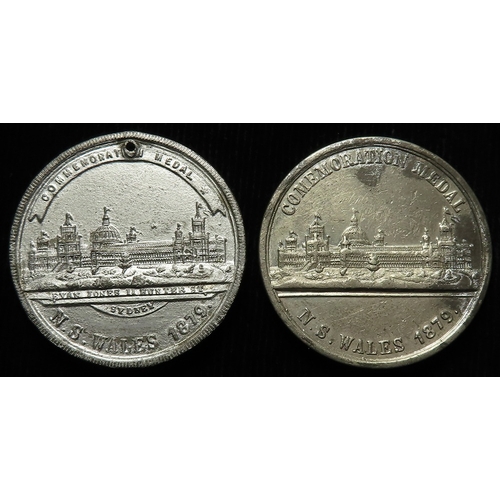 947 - Australian Commemorative Medals (2) white metal d.38mm: New South Wales 'First International Exhibit... 